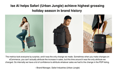 How Ise AI generated 2x incremental CTR for Safari Industries during the competitive holiday season